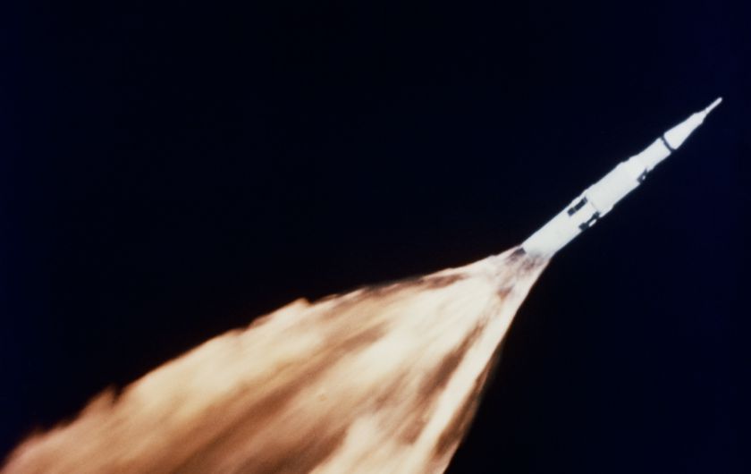 Saturn V rocket in flight